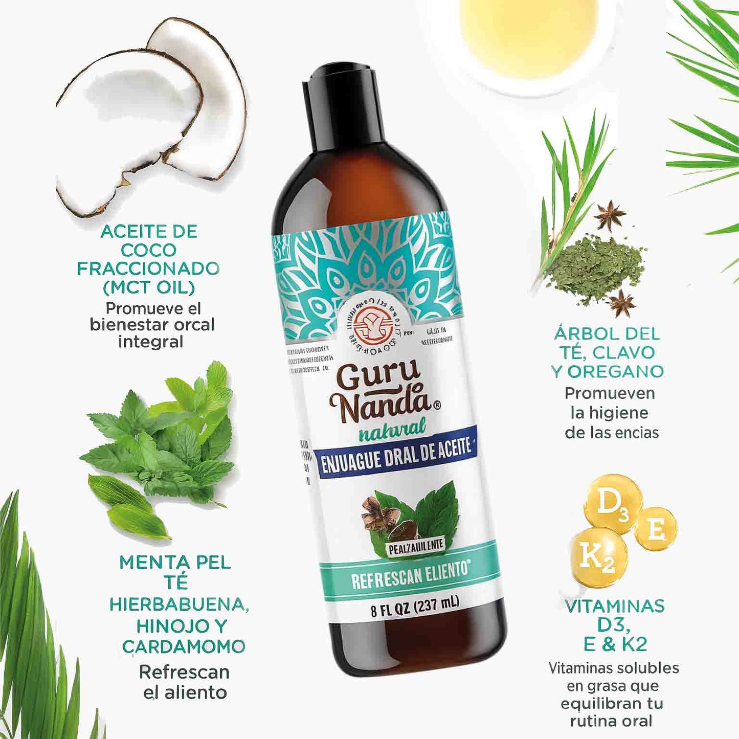 Enjuague bucal de coco y menta – GuruNanda